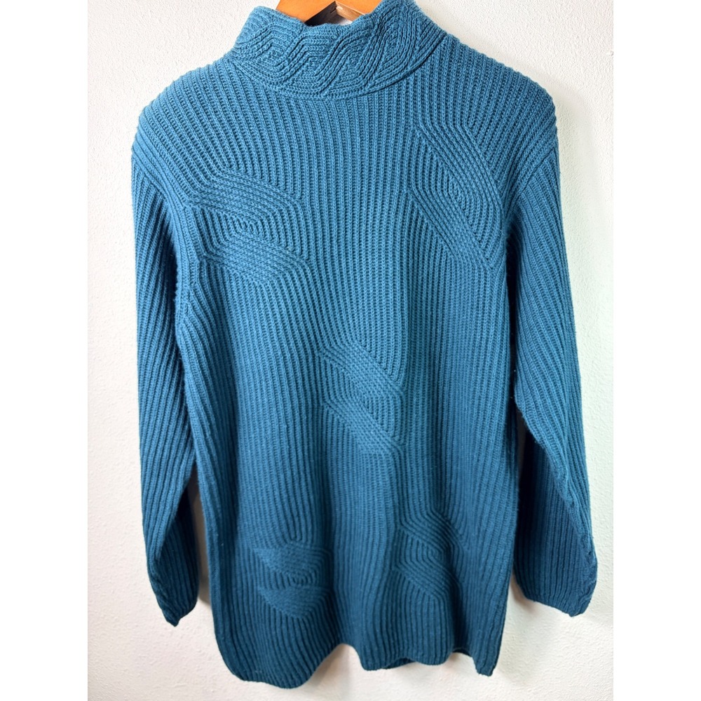 Vintage Woods & Gray Womens Sweater Teal Blue M Mock Neck Ribbed Knit Vintage